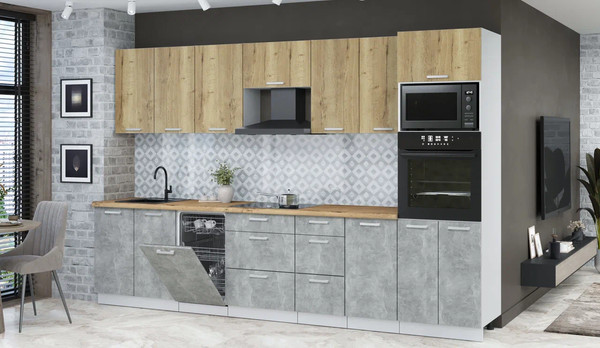 Изображение товара Кухонный гарнитур Интерлиния Мила Лайт 3.25-ПМ3 (дуб золотой/бетон/дуб бунратти)