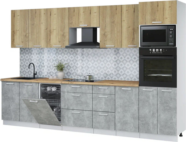 Изображение товара Кухонный гарнитур Интерлиния Мила Лайт 3.25-ПМ3 (дуб золотой/бетон/дуб бунратти)