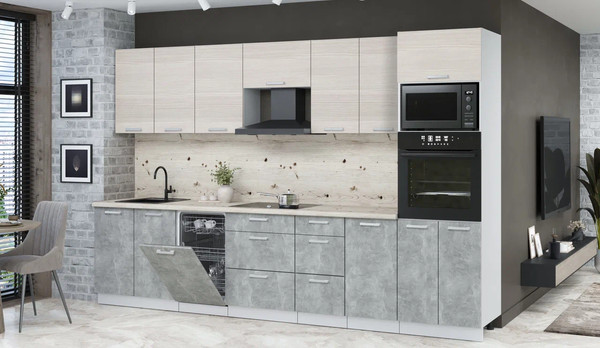 Изображение товара Кухонный гарнитур Интерлиния Мила Лайт 3.25-ПМ3 (вудлайн кремовый/бетон/бискайская сосна)