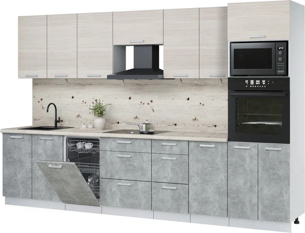 Изображение товара Кухонный гарнитур Интерлиния Мила Лайт 3.25-ПМ3 (вудлайн кремовый/бетон/бискайская сосна)