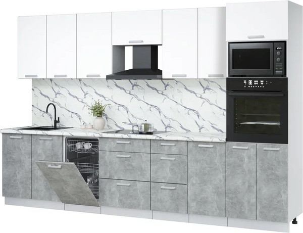 Изображение товара Кухонный гарнитур Интерлиния Мила Лайт 3.25-ПМ3 (белый платинум/бетон/белый гранит)