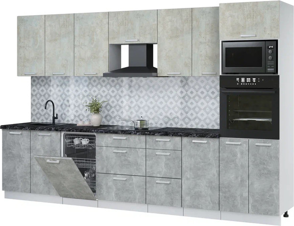 Изображение товара Кухонный гарнитур Интерлиния Мила Лайт 3.25-ПМ3 (бетон лайт/бетон/кастилло темный)