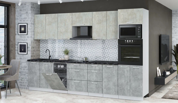 Изображение товара Кухонный гарнитур Интерлиния Мила Лайт 3.25-ПМ3 (бетон лайт/бетон/кастилло темный)