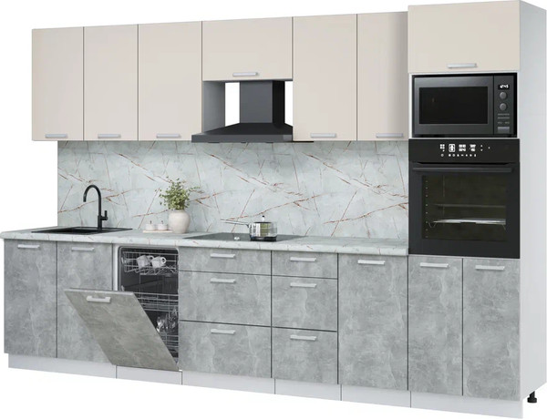 Изображение товара Кухонный гарнитур Интерлиния Мила Лайт 3.25-ПМ3 (персидский жемчуг/бетон/серый каспий)