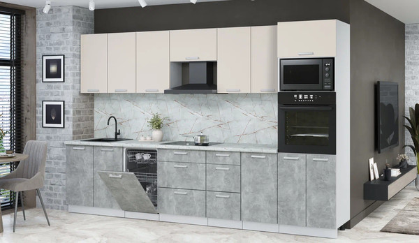 Изображение товара Кухонный гарнитур Интерлиния Мила Лайт 3.25-ПМ3 (персидский жемчуг/бетон/серый каспий)