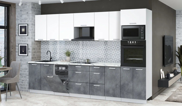 Изображение товара Кухонный гарнитур Интерлиния Мила Лайт 3.25-ПМ3 (белый платинум/бетон портленд/белый гранит)