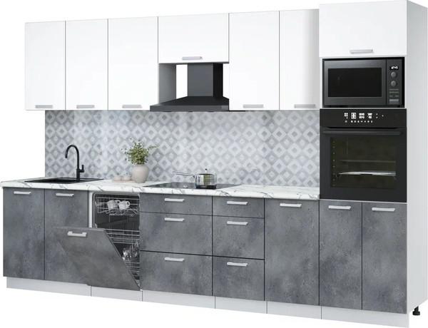 Изображение товара Кухонный гарнитур Интерлиния Мила Лайт 3.25-ПМ3 (белый платинум/бетон портленд/белый гранит)