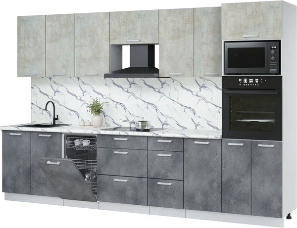 Изображение товара Кухонный гарнитур Интерлиния Мила Лайт 3.25-ПМ3 (бетон лайт/бетон портленд/белый гранит)