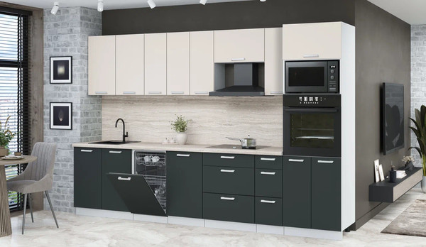 Изображение товара Кухонный гарнитур Интерлиния Мила Лайт 3.2-ПМ3  (персидский жемчуг/антрацит/травертин серый)