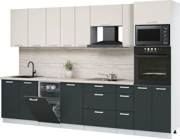 Изображение товара Кухонный гарнитур Интерлиния Мила Лайт 3.2-ПМ3  (персидский жемчуг/антрацит/травертин серый)