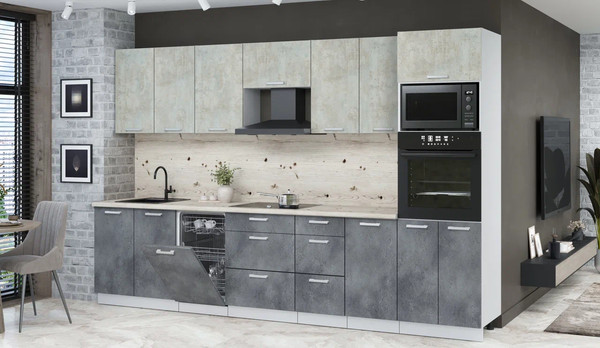 Изображение товара Кухонный гарнитур Интерлиния Мила Лайт 3.25-ПМ3 ( бетон лайт/бетон портленд/бискайская сосна)