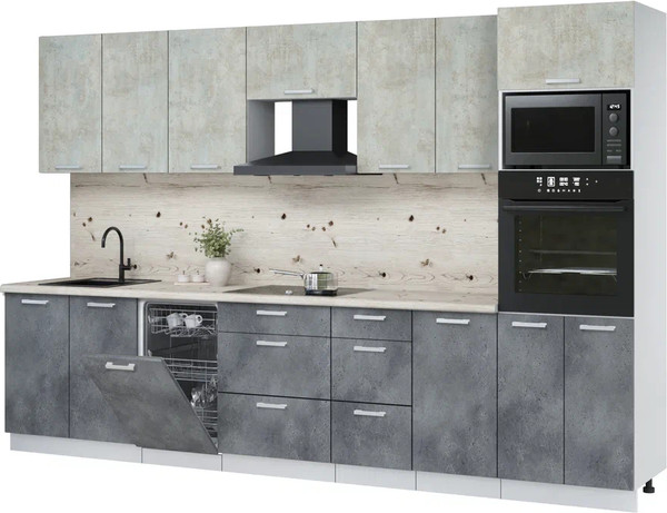 Изображение товара Кухонный гарнитур Интерлиния Мила Лайт 3.25-ПМ3 ( бетон лайт/бетон портленд/бискайская сосна)