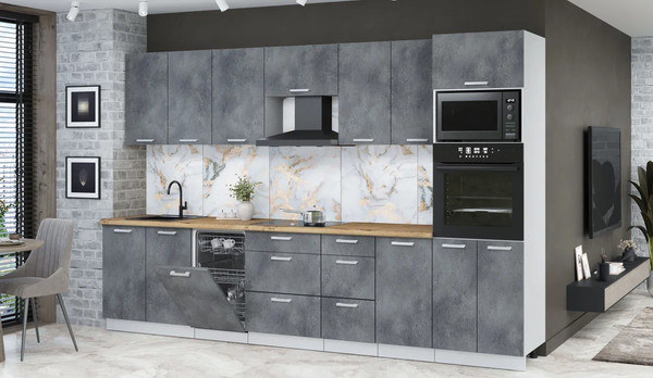 Изображение товара Кухонный гарнитур Интерлиния Мила Лайт 3.25-ПМ3 (бетон портленд/бетон портленд/дуб бунратти)