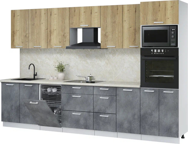 Изображение товара Кухонный гарнитур Интерлиния Мила Лайт 3.25-ПМ3 (дуб золотой/бетон портленд/опал светлый)