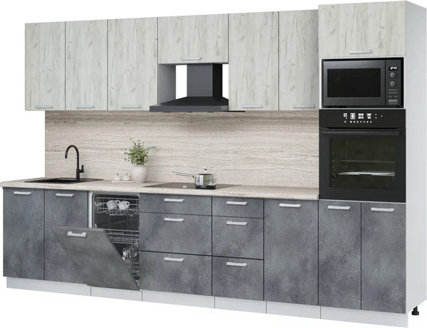 Изображение товара Кухонный гарнитур Интерлиния Мила Лайт 3.25-ПМ3 (дуб белый/бетон портленд/травертни)