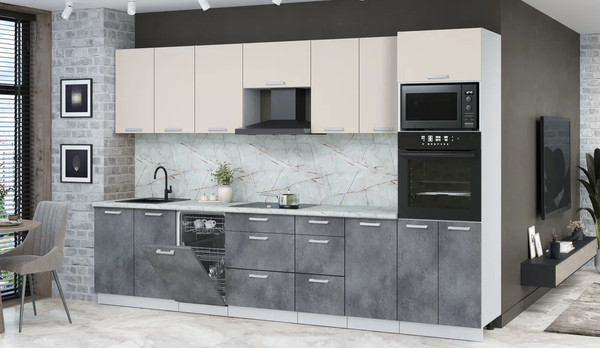 Изображение товара Кухонный гарнитур Интерлиния Мила Лайт 3.25-ПМ3 (персидский жемчуг/бетон портленд/серый каспий)