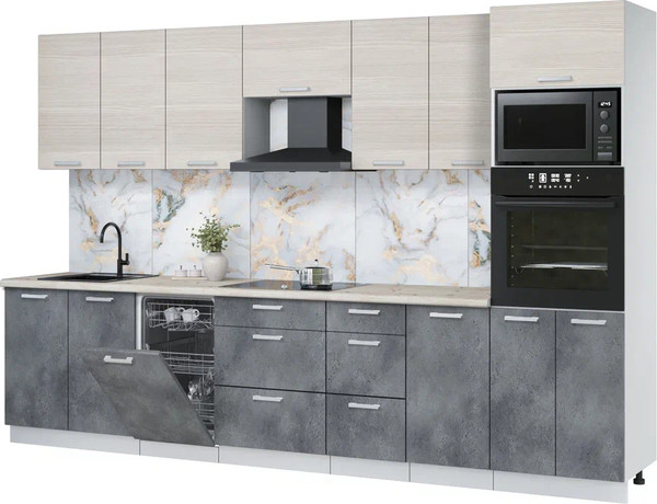 Изображение товара Кухонный гарнитур Интерлиния Мила Лайт 3.25-ПМ3 (вудлайн кремовый/бетон портленд/бискайская сосна)