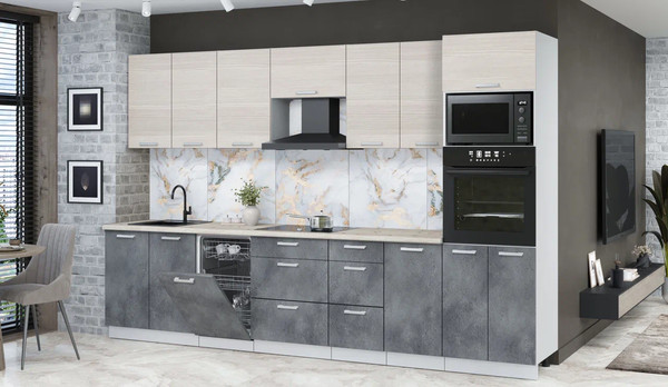 Изображение товара Кухонный гарнитур Интерлиния Мила Лайт 3.25-ПМ3 (вудлайн кремовый/бетон портленд/бискайская сосна)