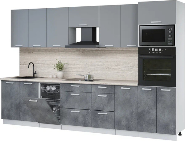 Изображение товара Кухонный гарнитур Интерлиния Мила Лайт 3.25-ПМ3 ( серебро/бетон портленд/травертин серый)