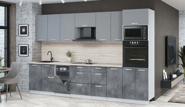 Изображение товара Кухонный гарнитур Интерлиния Мила Лайт 3.25-ПМ3 ( серебро/бетон портленд/травертин серый)