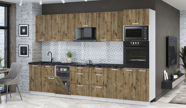 Изображение товара Кухонный гарнитур Интерлиния Мила Лайт 3.25-ПМ3 (дуб веллингтон/дуб веллингтон/кастилло темный)