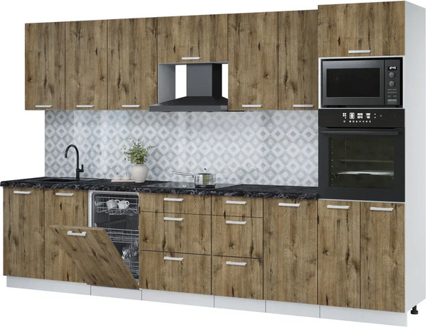 Изображение товара Кухонный гарнитур Интерлиния Мила Лайт 3.25-ПМ3 (дуб веллингтон/дуб веллингтон/кастилло темный)