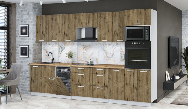 Изображение товара Кухонный гарнитур Интерлиния Мила Лайт 3.25-ПМ3 (дуб веллингтон/дуб веллингтон/дуб бунратти)