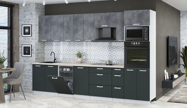 Изображение товара Кухонный гарнитур Интерлиния Мила Лайт 3.2-ПМ3 (бетон портленд/антрацит/травертин серый)