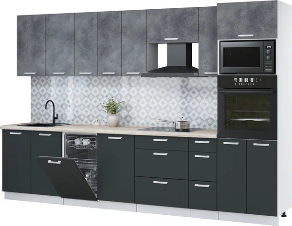 Изображение товара Кухонный гарнитур Интерлиния Мила Лайт 3.2-ПМ3 (бетон портленд/антрацит/травертин серый)