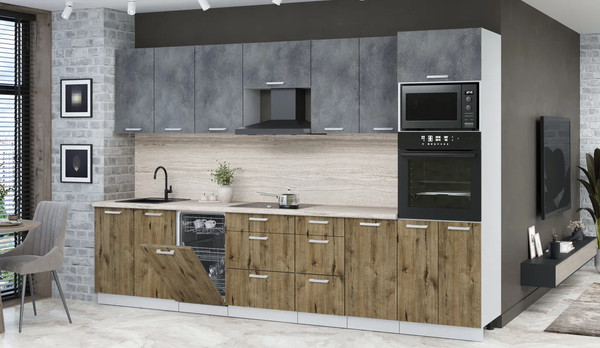 Изображение товара Кухонный гарнитур Интерлиния Мила Лайт 3.25-ПМ3 (бетон портленд/дуб веллингтон/травертин серый)