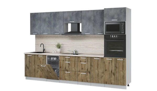 Изображение товара Кухонный гарнитур Интерлиния Мила Лайт 3.25-ПМ3 (бетон портленд/дуб веллингтон/травертин серый)