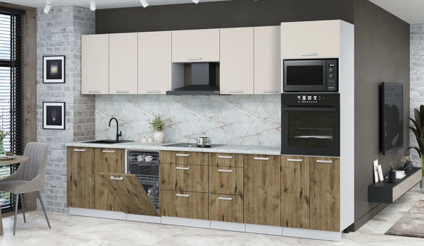 Изображение товара Кухонный гарнитур Интерлиния Мила Лайт 3.25-ПМ3 (персидский жемчуг/дуб веллингтон/серый каспий)