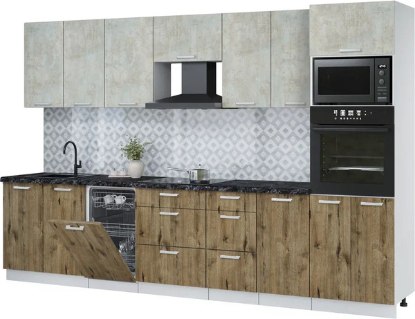 Изображение товара Кухонный гарнитур Интерлиния Мила Лайт 3.25-ПМ3 (бетон лайт/дуб веллингтон/кастилло темный)