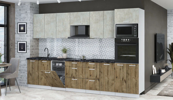 Изображение товара Кухонный гарнитур Интерлиния Мила Лайт 3.25-ПМ3 (бетон лайт/дуб веллингтон/кастилло темный)