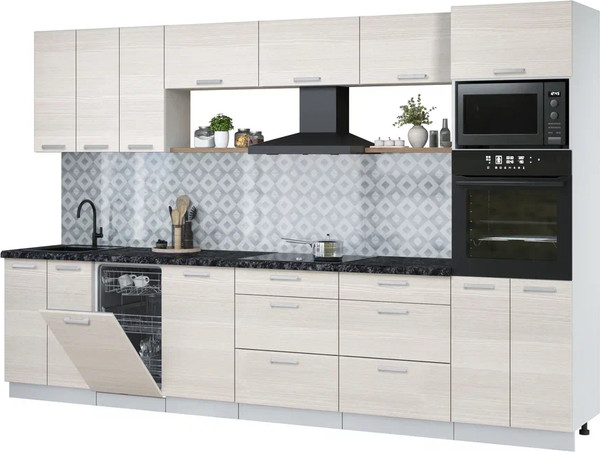 Изображение товара Кухонный гарнитур Интерлиния Мила Лайт 3.3-ПМ3  (вудлайн кремовый/вудлайн кремовый/кастилло темный)