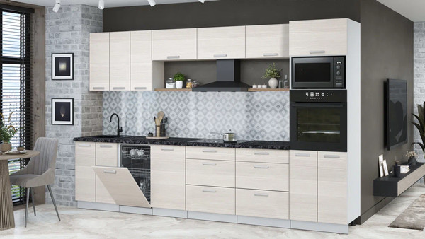 Изображение товара Кухонный гарнитур Интерлиния Мила Лайт 3.3-ПМ3  (вудлайн кремовый/вудлайн кремовый/кастилло темный)