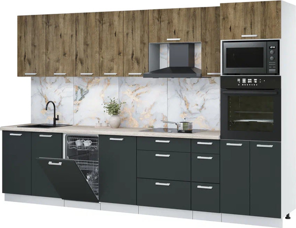 Изображение товара Кухонный гарнитур Интерлиния Мила Лайт 3.2-ПМ3 (дуб веллингтон/антрацит/травертин серый)