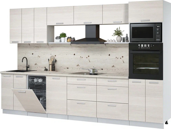 Изображение товара Кухонный гарнитур Интерлиния Мила Лайт 3.3-ПМ3  (вудлайн кремовый/вудлайн кремовый/бискайская сосна)