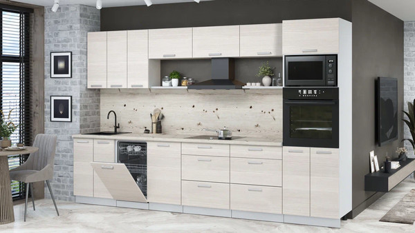 Изображение товара Кухонный гарнитур Интерлиния Мила Лайт 3.3-ПМ3  (вудлайн кремовый/вудлайн кремовый/бискайская сосна)