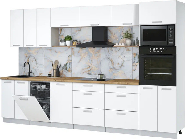 Изображение товара Кухонный гарнитур Интерлиния Мила Лайт 3.3-ПМ3  (белый платинум/белый платинум/дуб бунратти)