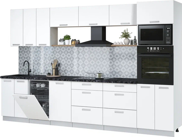 Изображение товара Кухонный гарнитур Интерлиния Мила Лайт 3.3-ПМ3 (белый платинум/белый платинум/кастилло темный)