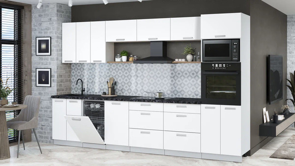 Изображение товара Кухонный гарнитур Интерлиния Мила Лайт 3.3-ПМ3 (белый платинум/белый платинум/кастилло темный)