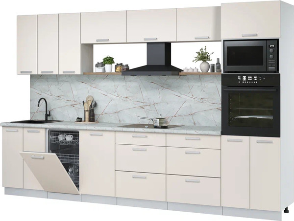 Изображение товара Кухонный гарнитур Интерлиния Мила Лайт 3.3-ПМ3  (персидский жемчуг/персидский жемчуг/серый каспий)