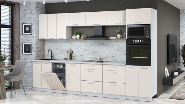 Изображение товара Кухонный гарнитур Интерлиния Мила Лайт 3.3-ПМ3  (персидский жемчуг/персидский жемчуг/серый каспий)