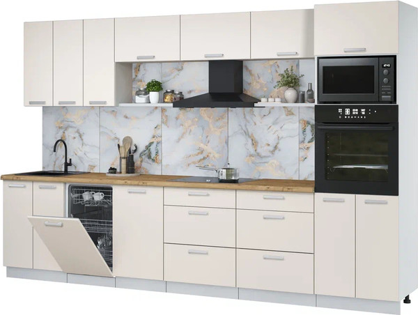 Изображение товара Кухонный гарнитур Интерлиния Мила Лайт 3.3-ПМ3  (персидский жемчуг/персидский жемчуг/дуб бунратти)