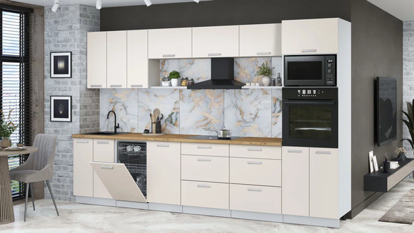 Изображение товара Кухонный гарнитур Интерлиния Мила Лайт 3.3-ПМ3  (персидский жемчуг/персидский жемчуг/дуб бунратти)