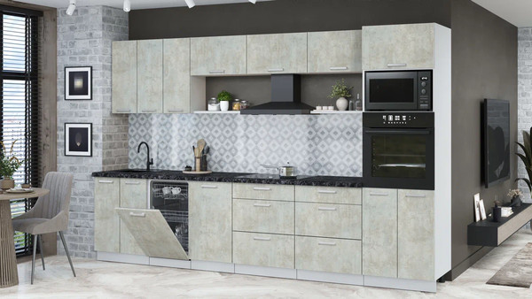 Изображение товара Кухонный гарнитур Интерлиния Мила Лайт 3.3-ПМ3  (бетон лайт/бетон лайт/кастилло темный)