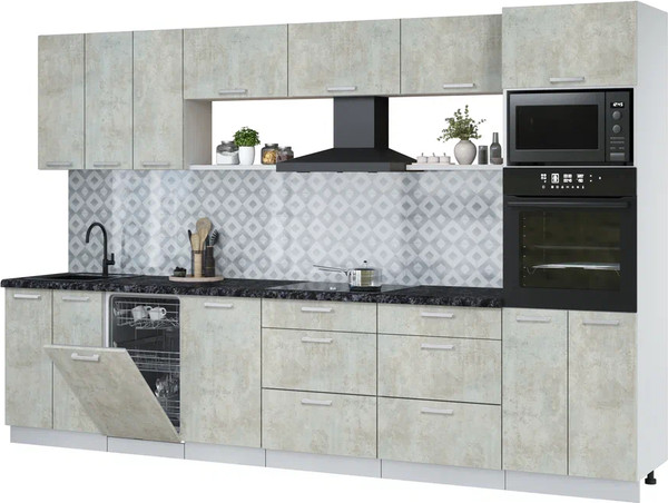 Изображение товара Кухонный гарнитур Интерлиния Мила Лайт 3.3-ПМ3  (бетон лайт/бетон лайт/кастилло темный)