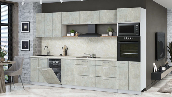 Изображение товара Кухонный гарнитур Интерлиния Мила Лайт 3.3-ПМ3  (бетон лайт/бетон лайт/опал светлый)