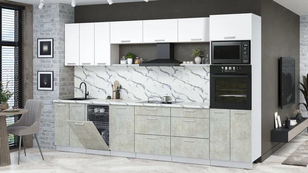 Изображение товара Кухонный гарнитур Интерлиния Мила Лайт 3.3-ПМ3  (белый платинум/бетон лайт/белый гранит)